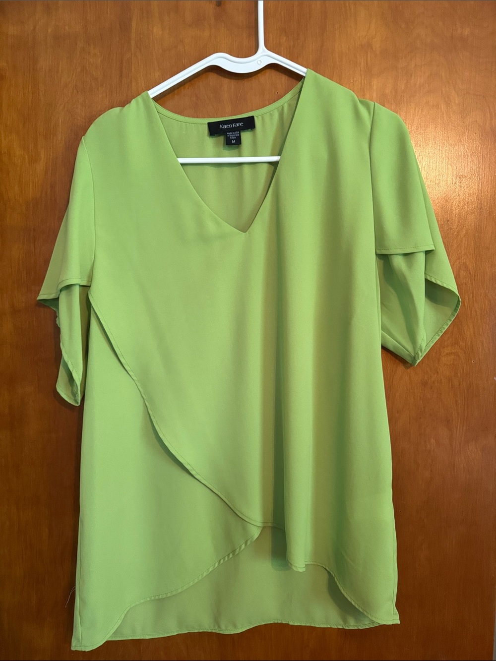 Karen Kane Lime Green V-Neck Layered Flutter Sleeve Blouse